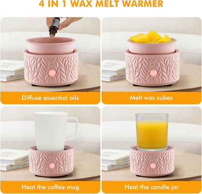EQUSUPRO Wax Melt Warmer for Scented Wax Melts 3-in-1 Electric Ceramic Candle Wax Warmer Burner Fragrance Wax Melter for Home Office Bedroom Gift & Decor (Leaf)