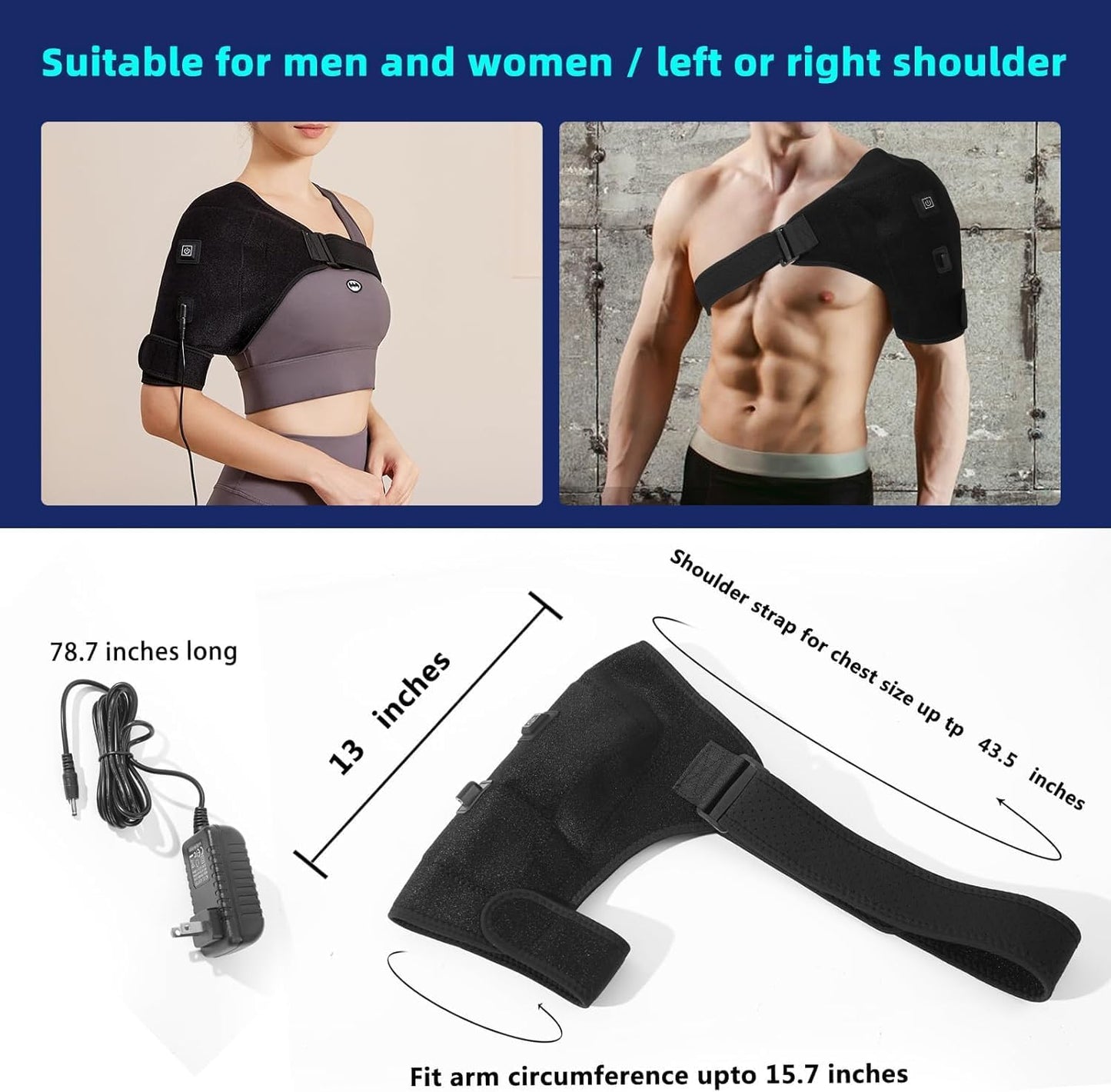 Shoulder Heating Pads for Pain Relief - Jade Stone Heated Shoulder Wrap with 3 Temperature Settings, Ideal for Rotator Cuff, Shoulder Soreness Relief at Home,Office-Jet Black