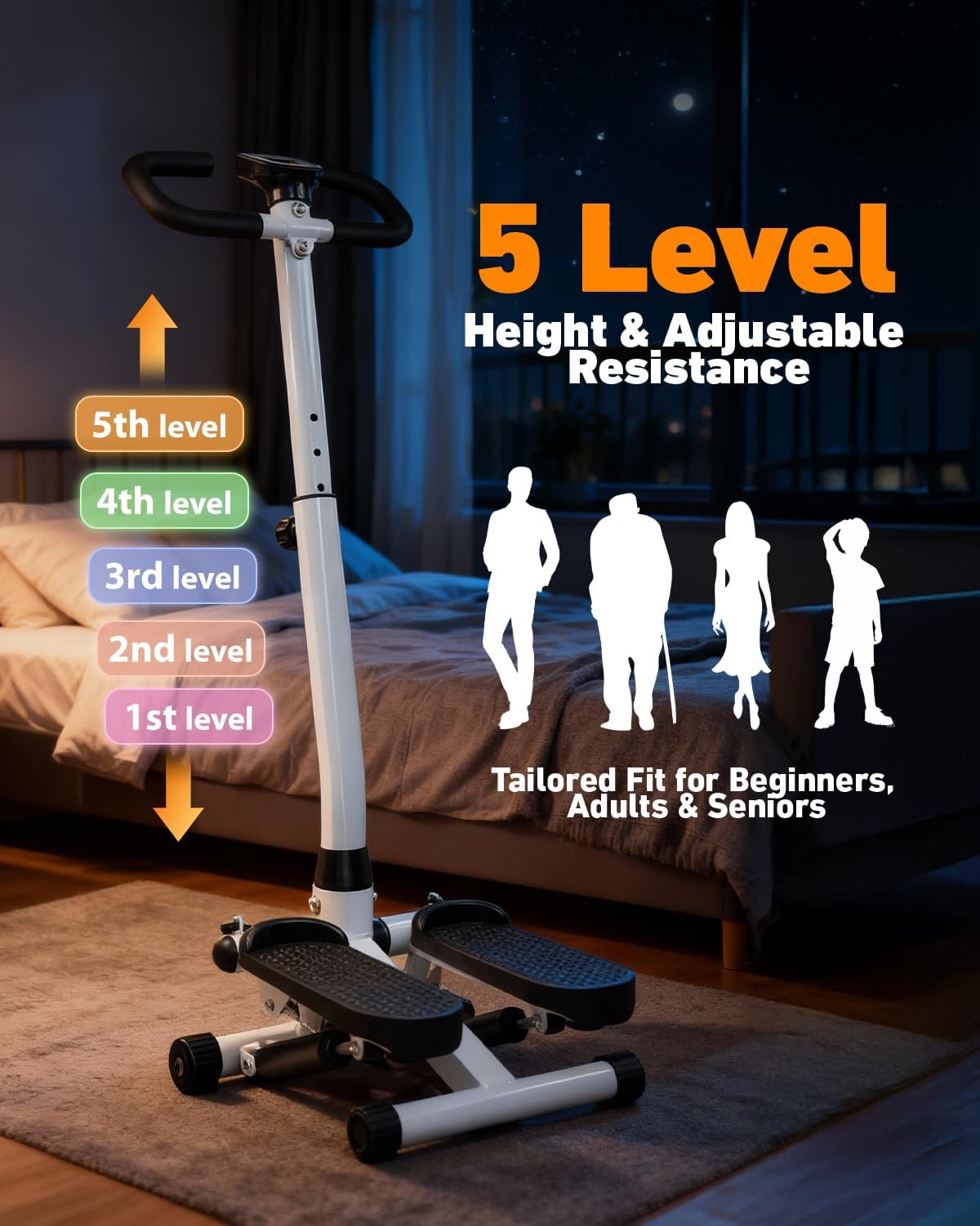 RORALA Twist Stepper with Handlebar,Stair Step Machine for Cardio Workout,Compact Home Exercise Equipment,300LBS MAX Weight Capacity