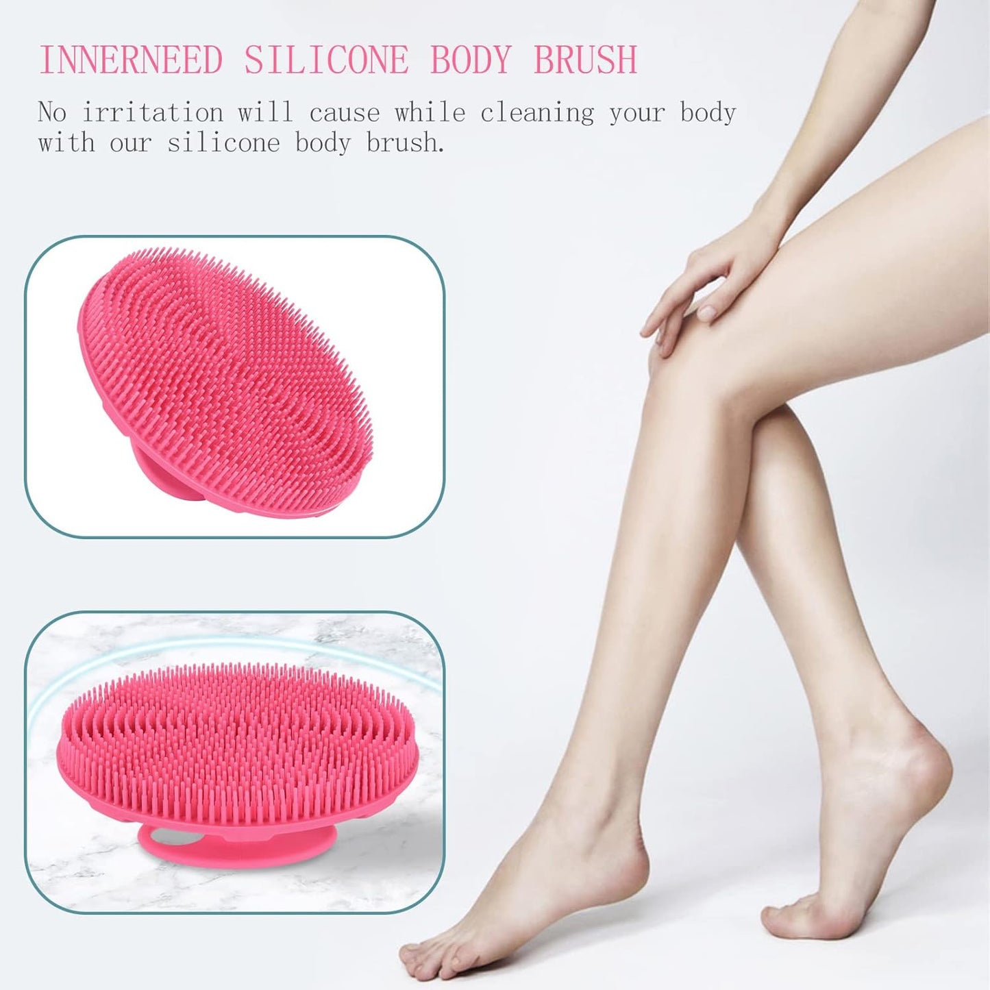 INNERNEED Food-Grade Soft Silicone Body Scrubber Shower Brush Handheld Cleansing Skin Brush, Gentle Exfoliating and Lather Well (Dark Green)