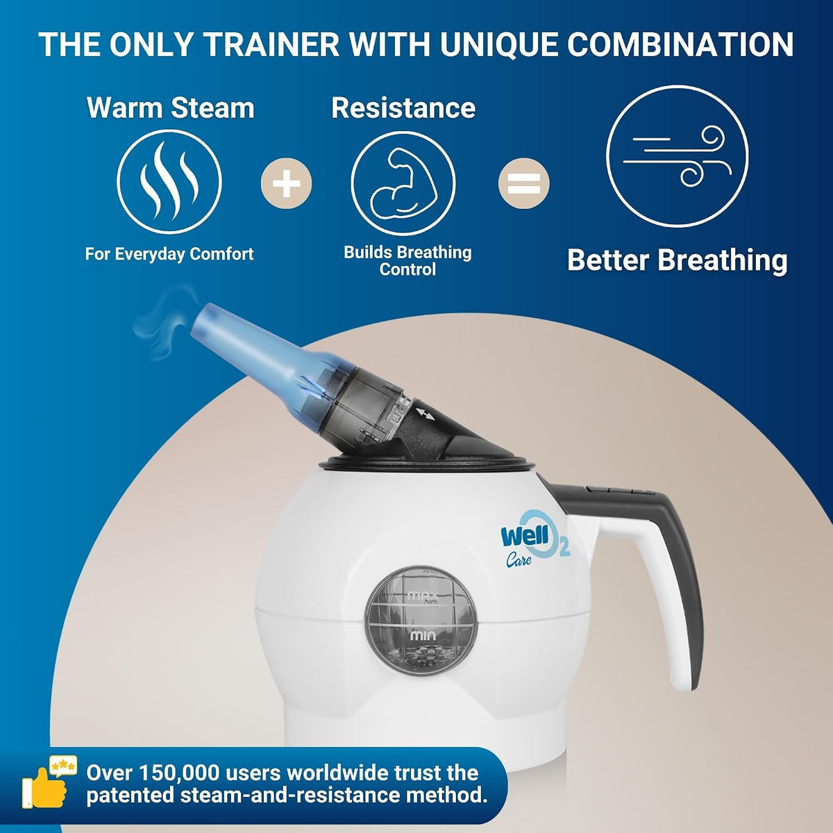 Breathing Trainer | Unique Patented Warm Steam + Adjustable Resistance | Comfortable Breathing Routine | App-Guided Sessions | Complete Breath Trainer Set with 3 Mouthpieces & Nasal Mask