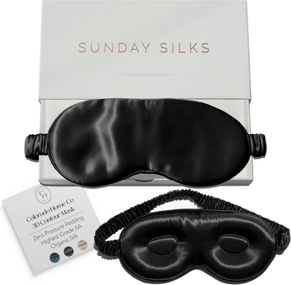 SUNDAYSILKS™ | Adjustable Silk Sleep Mask for Side Sleeper | Cloud-Like Comfort, Weighted for Deep Sleep | Soft Sleep Face Mask for Women & Men, Full Blackout, Cooling Silk Eye Mask for Sleeping