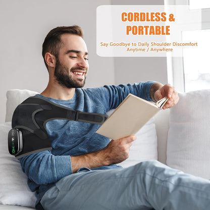 Cordless Shoulder Heating Pad with Massage, Vibration Heated Shoulder Wrap Massager, Rotator Cuff Shoulder Brace, Shoulder Massage with Heat for Pain Relief Deep, Warm Gifts