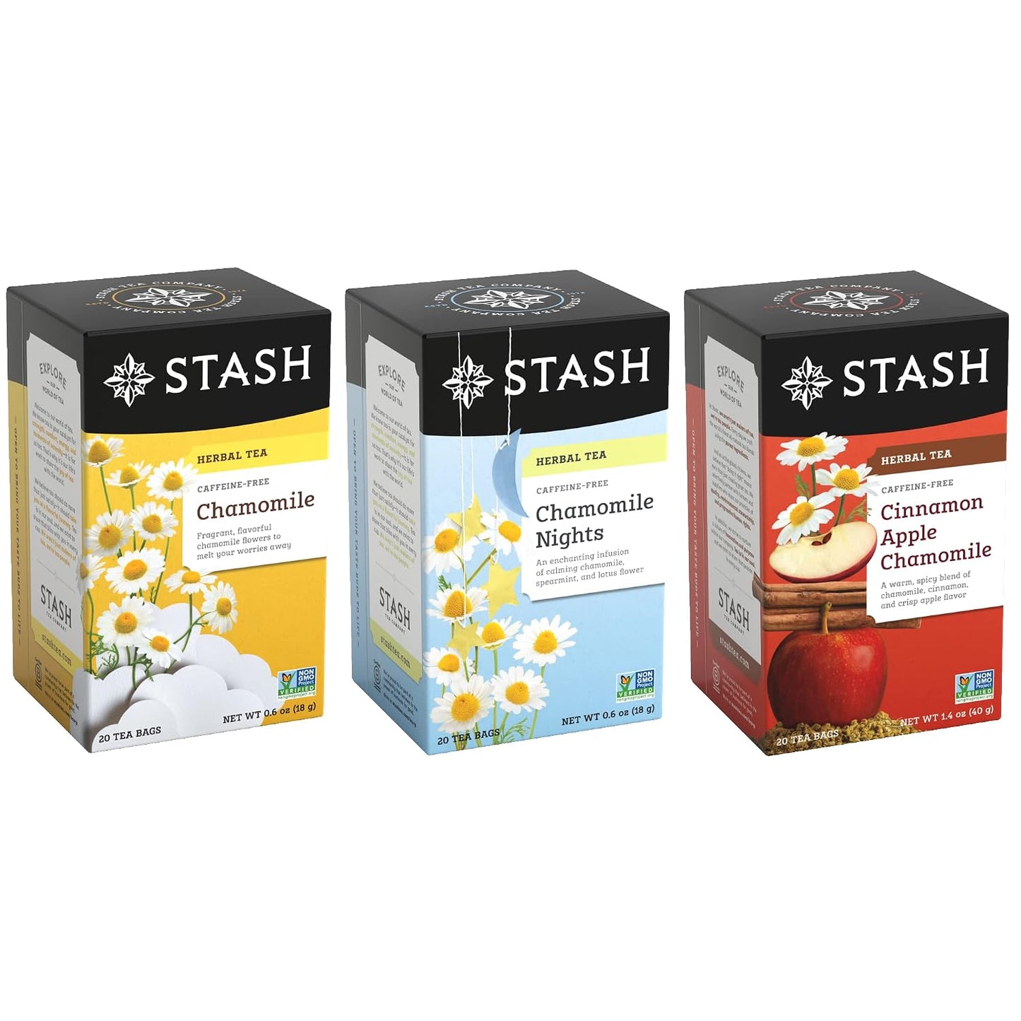 Stash Tea Soothing Herbal Tea 6 Flavor Variety Pack, 6 Boxes With 18-20 Tea Bags Each