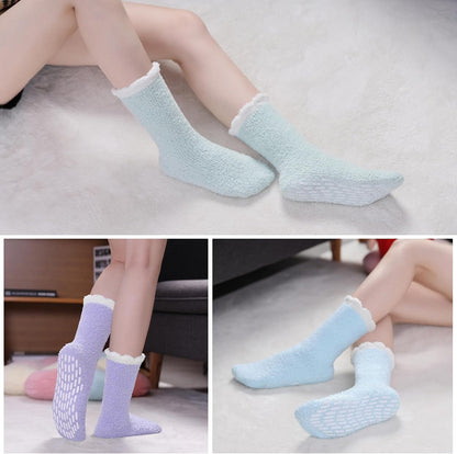 MQELONG Non Slip Hospital Socks with Grips for Women Winter Warm Cozy Fuzzy Slipper Soft Fluffy Sleep Socks