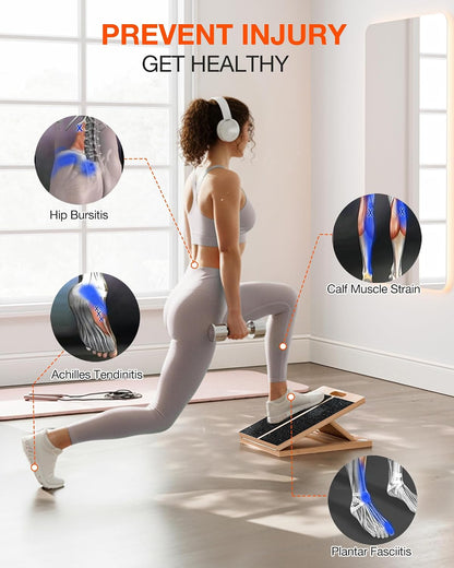 Frylr Portable Wooden Slant Board for Calf Stretching and Exercise, Adjustable Incline Wedge for Squats and Balance