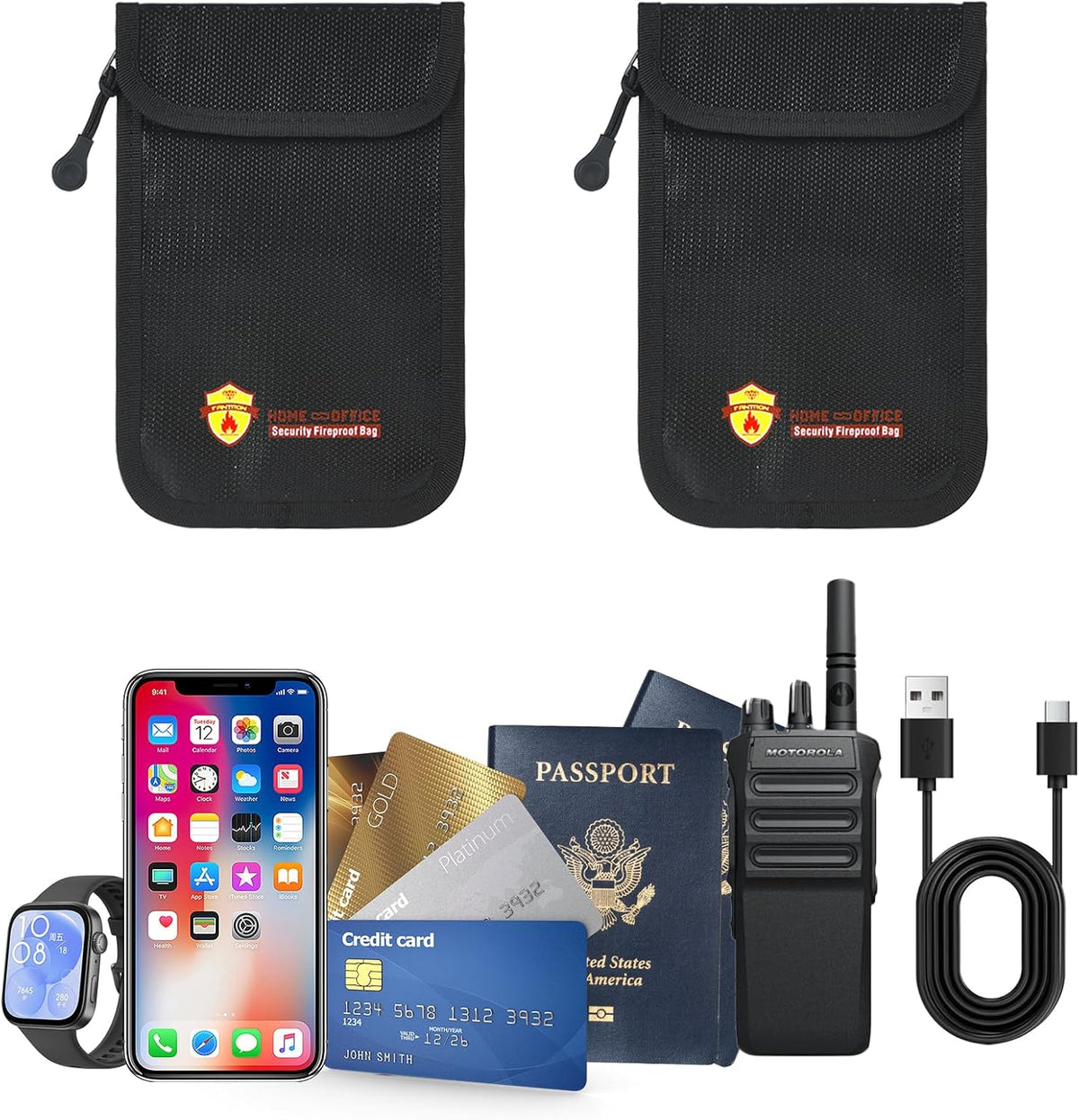 3 Pcs Fireproof Waterproof Document Bag(2000℉), Fire and Water Resistant Safe Zipper Storage Organizer Pouch for A4 A5 Documents Holder, Cash, Passport, Tablet, Laptop, File, Jewelry,(Black)