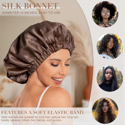 Satin Bonnet Silk Bonnet Hair Bonnet for Sleeping-Slouchy Beanie Hat Satin Sleep Cap for Women's Natural & Curly Hair(Blue Zircon)
