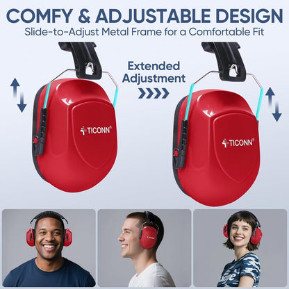 TICONN Noise Cancelling Ear Muffs for Adults, SNR 33dB Hearing Protection, Adjustable Safety Earmuffs for Construction