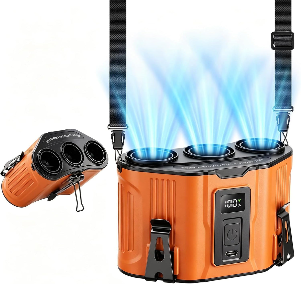 Portable Waist Fan, 12000mAh Rechargeable 3-Turbo Belt Fan