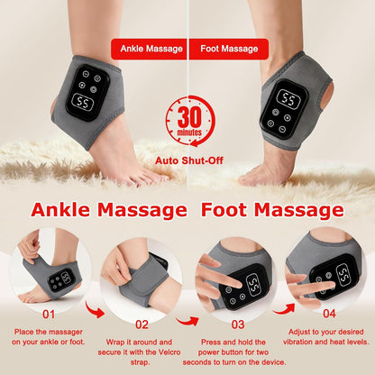 2-Pack 2026 Upgraded 3-in-1 Foot and Ankle Massager - 5 Vibration Modes and 5 Heating Levels, Suitable for Relieving Daily Foot Fatigue, Wireless and Portable，Grey
