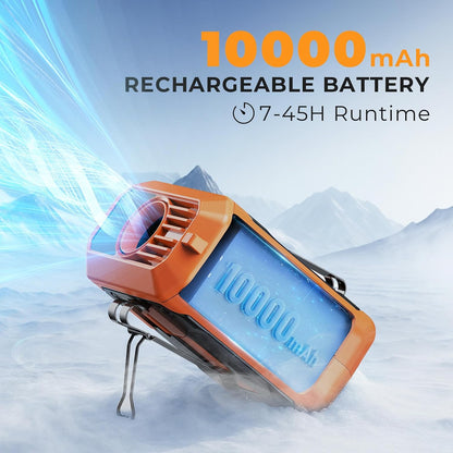 ASNUG Portable Waist Fan Rechargeable, 10000mAh Battery Powered & 45H Runtime, 10-Speed Personal Fan w/Lanyard, Flash Light, LED Display, Clip on Wearable Belt for Jogging Hiking Jobsite Warehouse