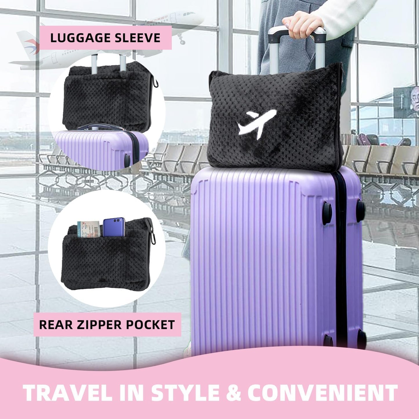 3 in 1 Travel Blanket Pillow Set - 350 GSM Thick Travel Blanket Airplane Compact with Bag, Soft Bag with a Pocket, Inflatable Travel Pillow for Camping & Car Trip(Mint Green)