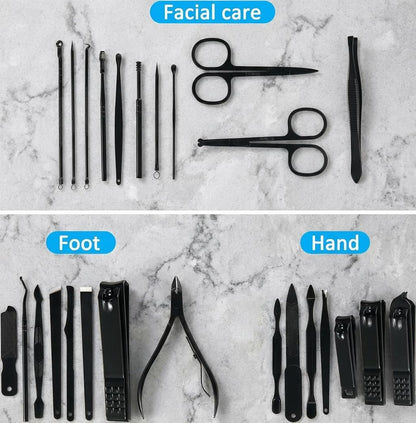 MINKINH Manicure Set Professional Nail Clipper Kit-26 Pieces Stainless Steel Manicure Kit,Nail Care Tools with Luxurious Travel Case (Brown)