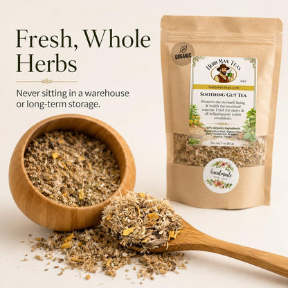 SOOTHING GUT TEA - Slippery Elm, Marshmallow Root, Fennel - Protects the stomach lining & builds the intestinal mucous for happy intestine - Organic Loose Leaf formulated by master herbalist Khabir