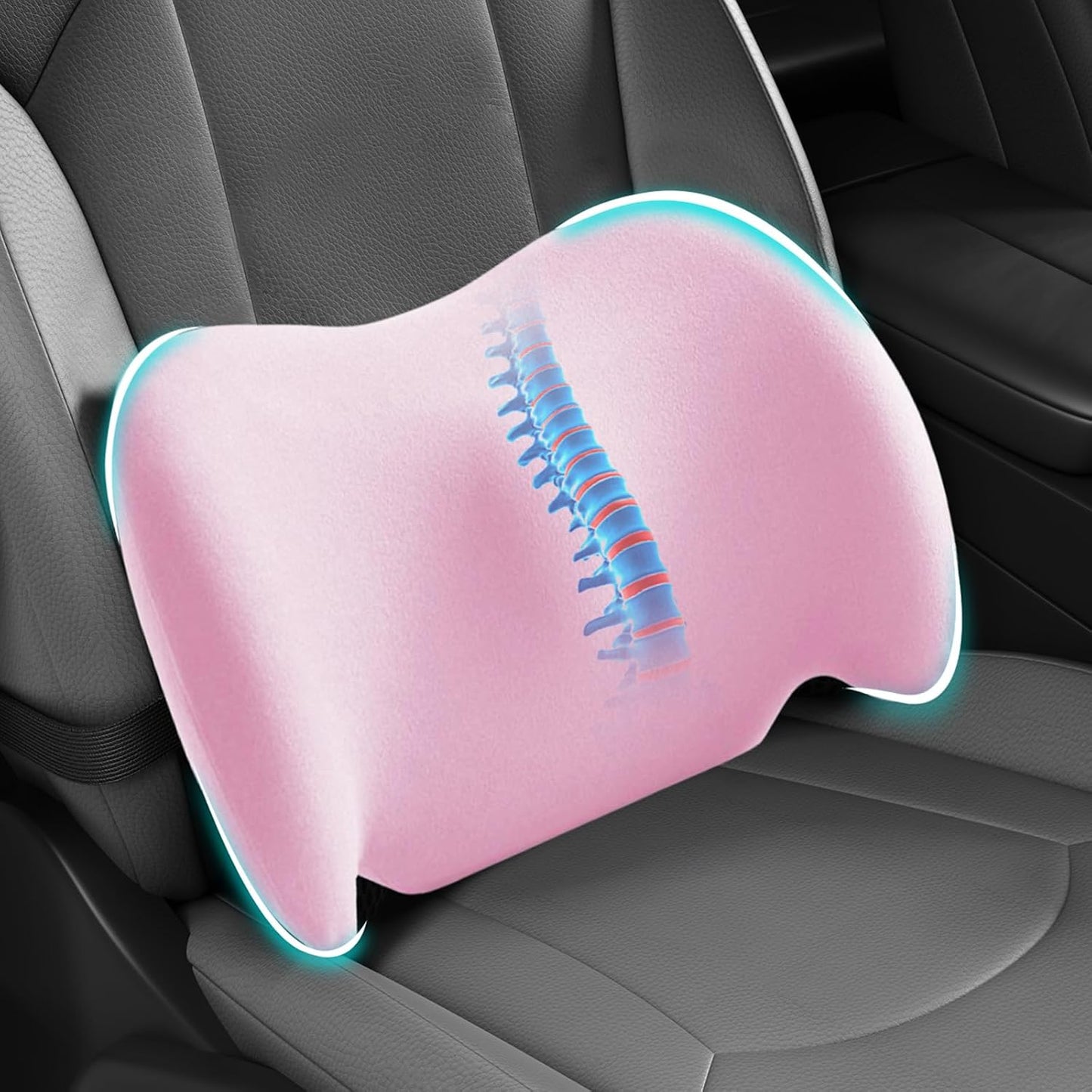 BYMECOST Lumbar Support Pillow for Car, Memory Foam Car Seat Back Support Pillow for Driving, Back Cushion with Strap for Pain Relief, Ergonomic Back Cushion for Office Chair, Wheelchair (Black)