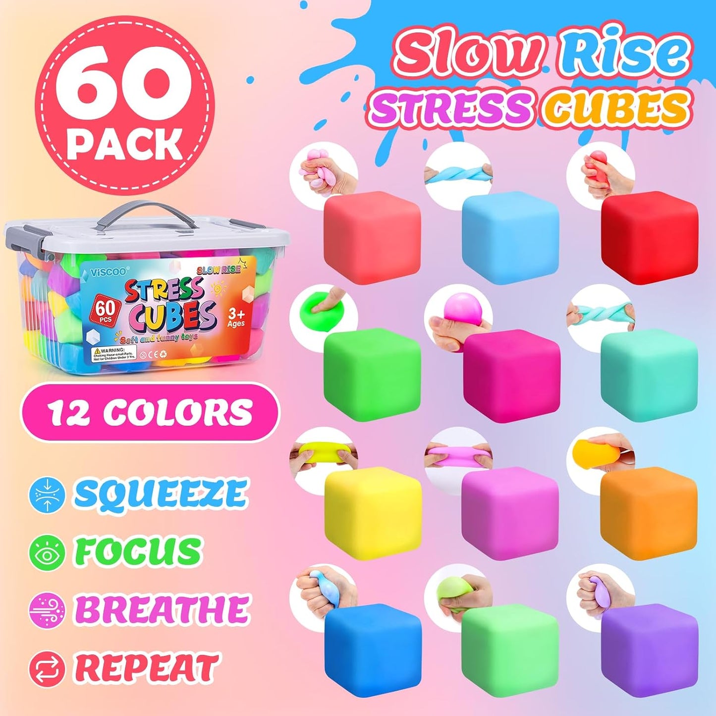 12 Pack Slow Rising Stress Ball,Stress Balls for Kids Adults,Stretchy Fidget Toys for Stress Relief,Hand Therapy Sensory Squishy Ball, Squishy Toys for Kids, Classroom Prize Box Party Favors