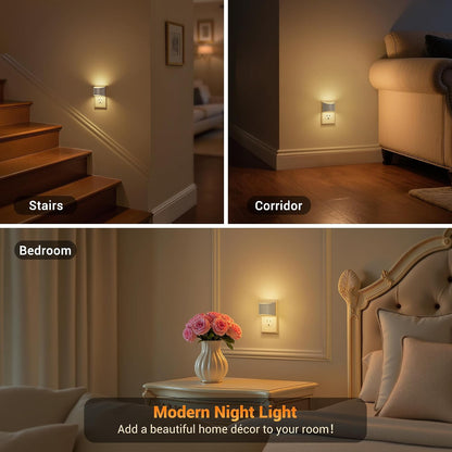 JandCase Night Light, Modern Night Lights Plug into Wall,2 Pack Dusk to Dawn Sensor Nightlight, Amber Brightness Adjustable Nightlight for Kids Bathroom Hallway Kitchen Bedroom Decor