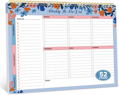 Weekly To Do List Notepad with 52 Undated Sheets（8.5"×11"）- Undated Weekly Planner Notepad for Office Desk Accessories and Supplies - Sunshine Petal