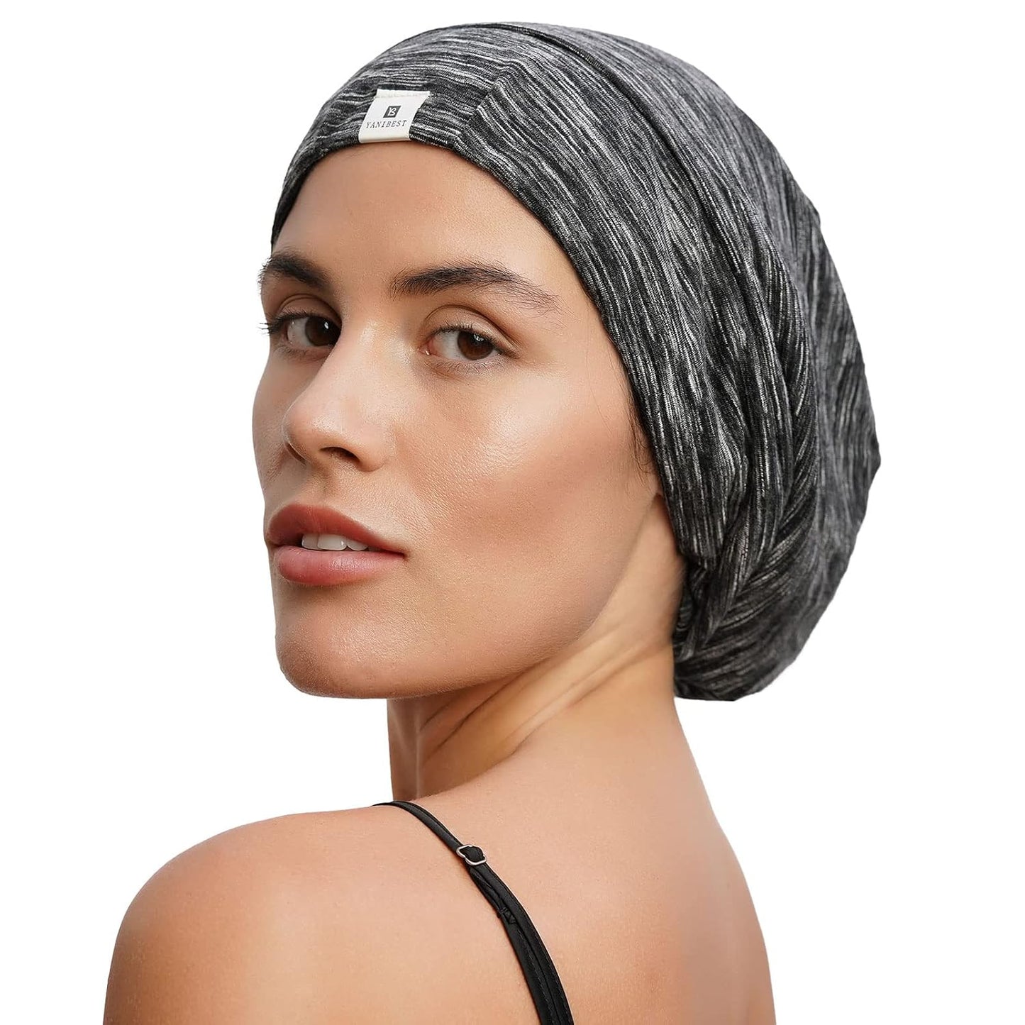 YANIBEST Hair Cover Bonnet Satin Sleep Cap - Adjustable Stay on Silk Lined Slouchy Beanie for Night Sleeping Surgical Hats Pure Black
