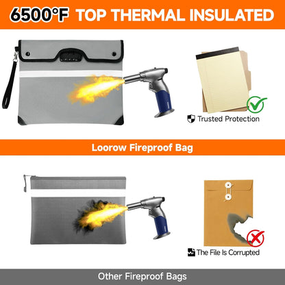 Fireproof Document Bag with Lock, 15x12 in Waterproof for Cash Passport