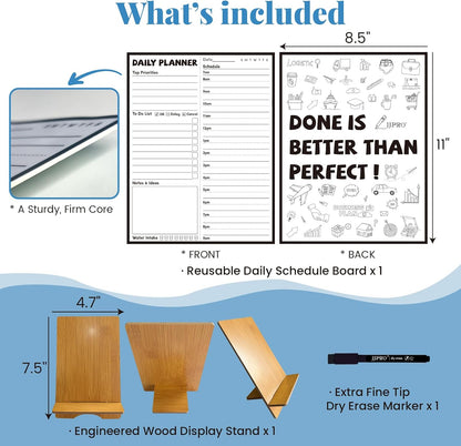 JJPRO Reusable Desktop Daily Planner with Stand,Reusable Time Schedule Board,11"x8.5" Hourly Schedule Dry Erase Board with Time Slots,Desk Hourly Dry Erase Board w/Engineered Wood Stand-Sage Green