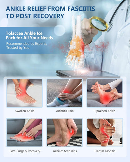 Ankle Foot Ice Pack Wrap for Injuries, Reusable Gel Ice Pack for Hot & Cold Therapy, Cold Therapy Compression Sleeve for Achilles Tendonitis,Plantar Fasciitis,Swelling,Sprained,Pain Relie