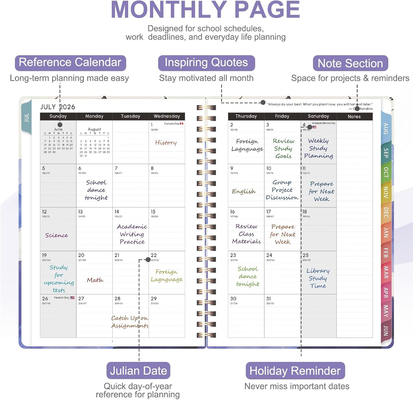 Planner 2026-2027, Weekly and Monthly Calendar Planner, JUL 2026 - JUN 2027 | Academic Year, Daily Agenda Book, A5(6.3'' x 8.5''), Sprial Bound, Inner Pocket, Office School Use