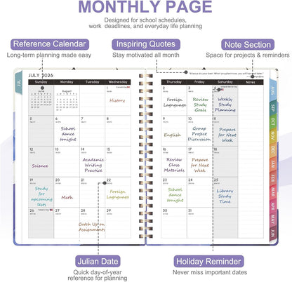 Planner 2026-2027, Weekly and Monthly Calendar Planner, JUL 2026 - JUN 2027 | Academic Year, Daily Agenda Book, A5(6.3'' x 8.5''), Sprial Bound, Inner Pocket, Office School Use