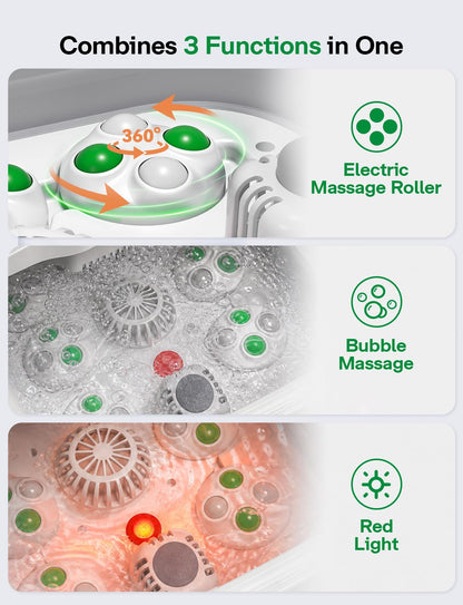 Medisana Collapsible Foot Spa, Foot Bath with Bubble, Heat, Red Light, Massage Rollers, Remote Control, Pedicure Foot Spa with 6 Motorized Rollers & 24 Massage Beads, Foot Soaking Tub for Relaxation