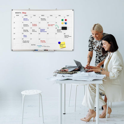 Comix Magnetic Dry Erase Calendar Whiteboard, 24 x 18 Inches Monthly Calendar Dry Erase Board for Wall, Aluminum Frame Planner White Board with Markers, Eraser, Magnets