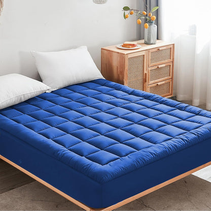 Queen Mattress Pad Cover Cooling Mattress Topper Pillow Top with Down Alternative Fill (8-21” Fitted Deep Pocket Queen Size) White