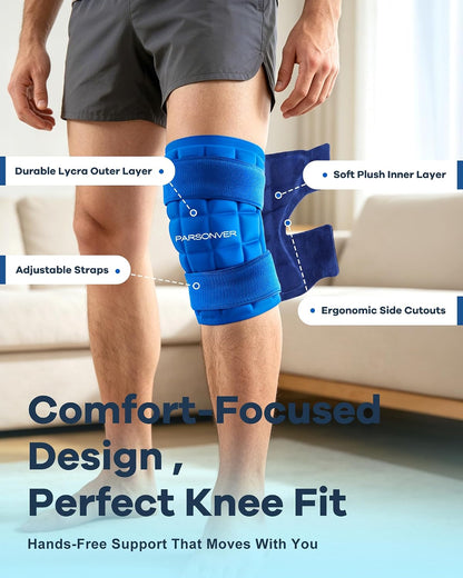 Knee Ice Pack Wrap, 120 Minutes Ultra-Long-Lasting Reusable Ice Pack Without Condensation for Knee Pain Relief, Cold Therapy for Injuries, Knee Replacement Surgery, Swelling, ACL, Meniscus Tear, Blue