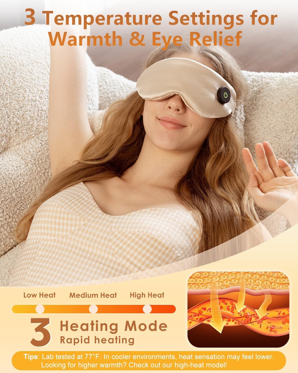 Aurorcness Heated Eye Mask for Dry Eyes – Cordless Warm Eye Compress, 100% Mulberry Silk Sleep Mask with Graphene Heating, 3 Heat Levels and Auto Shut-Off, Rechargeable & Washable