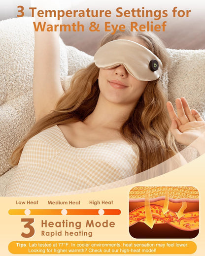 Aurorcness Heated Eye Mask for Dry Eyes – Cordless Warm Eye Compress, 100% Mulberry Silk Sleep Mask with Graphene Heating, 3 Heat Levels and Auto Shut-Off, Rechargeable & Washable