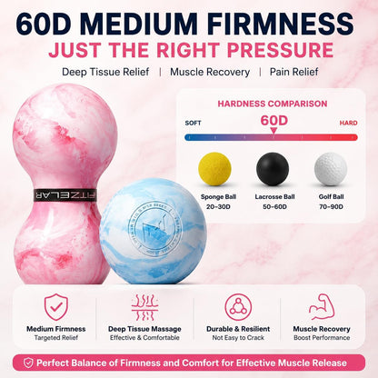 FITZELAR Double Lacrosse Massage Ball for Myofascial Release, Quality Certification, Massage Deep Tissue for Waist Back Feet, Trigger Point Therapy, Muscle Knots, Peanut Massage Ball for Muscle Pain