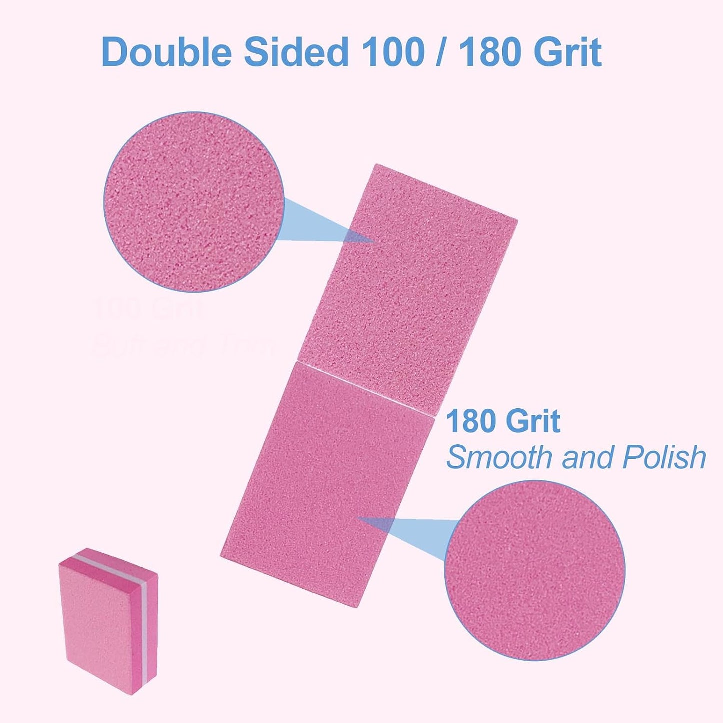Nail Buffers (100 Pack), Mini Buffer Block Nail File for Acrylic and Natural Nails, 100/180 Grit Nail Buffer Block Bulk Buffing Blocks for Nail Buff Professional Manicure File Blocks Set Hot Pink