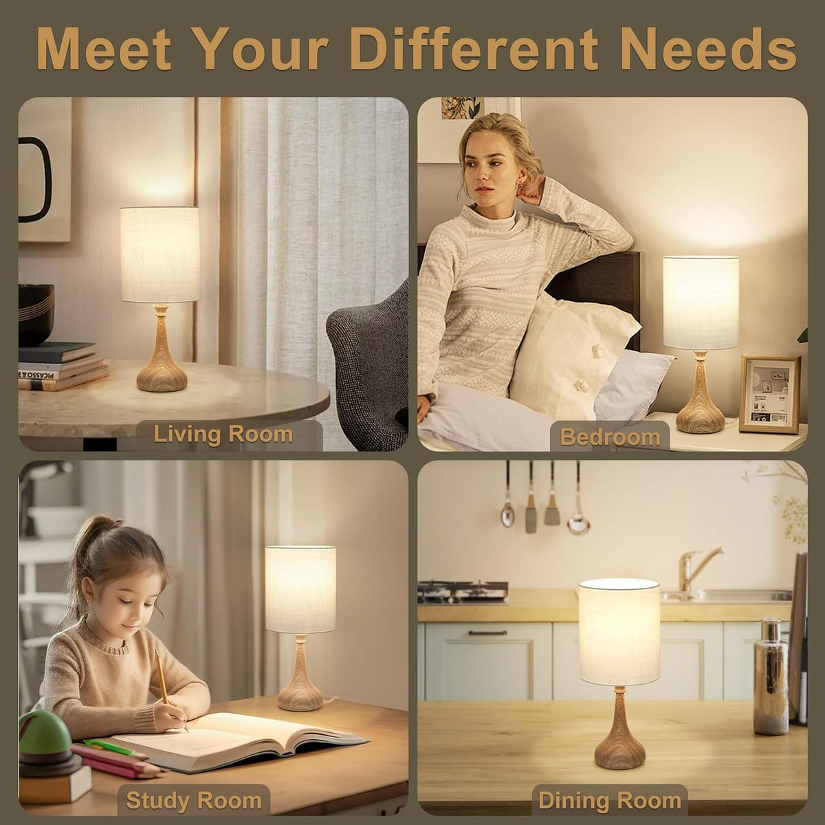 Touch Control Table Lamp, 3 Way Dimmable Simple Night Light Lamp with White Lampshade Silver Metal Base, Small Bedside Table Lamp for Bedroom, Office, Dorm, A19 9W 3000K Bulb Included