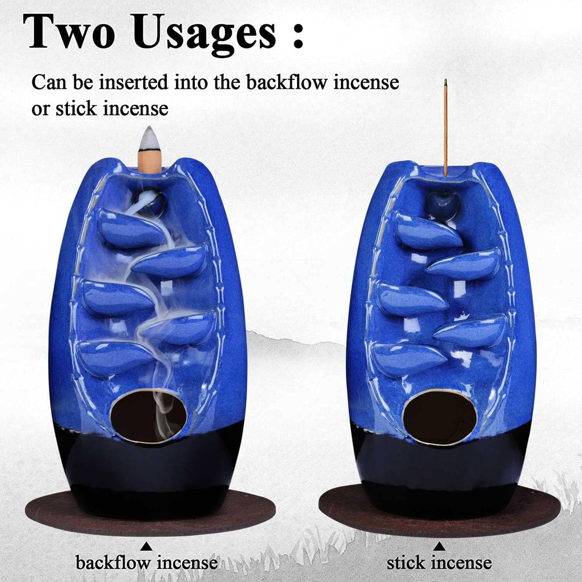 SPACEKEEPER Ceramic Backflow Incense Holder Waterfall Incense Burner, Blue