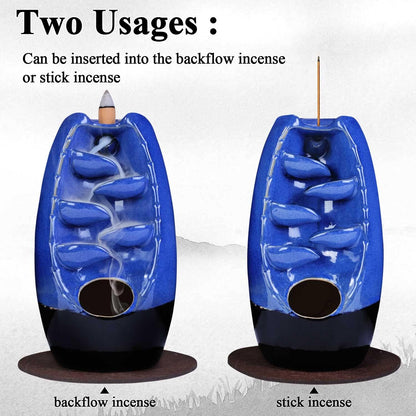 SPACEKEEPER Ceramic Backflow Incense Holder Waterfall Incense Burner, Blue