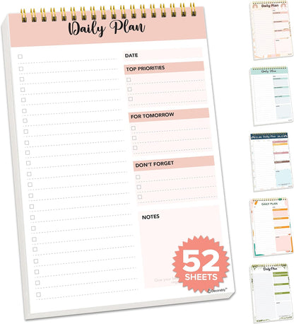 Decorably 52 Sheets Boho Undated Daily to Do List Notepad, 6.5x10in Spring-Bound Planner Pad, Easy Tear-Off Design, with Priorities, Checklist, Agenda, Reminders, Notes - Home, School, Office