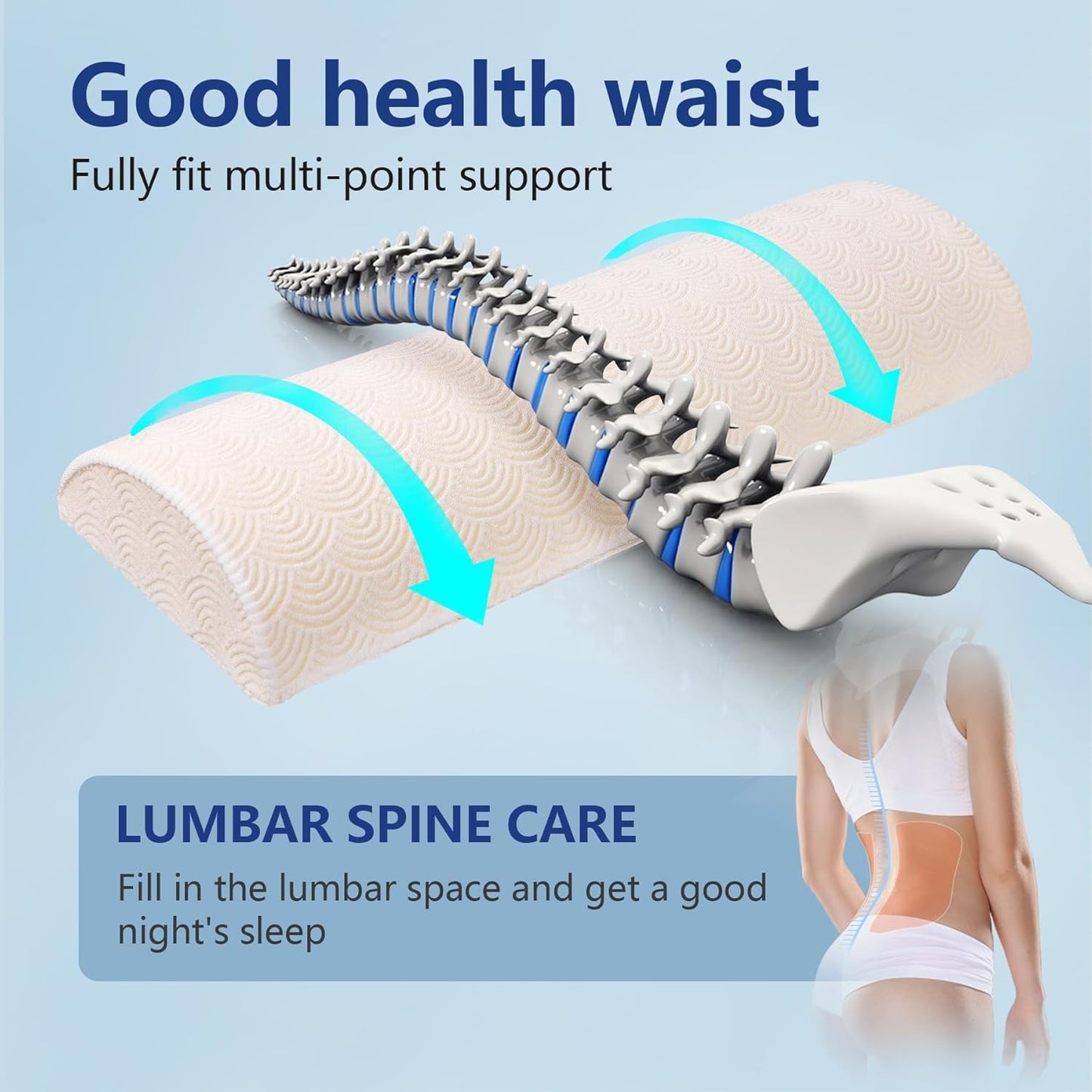 Cozyhealth - 3.15"H*23.6"L - Soft Lumbar Pillow for Sleeping, Memory Foam Back Lumbar Support Cushion for Lower Back Pain Relief Bed Waist Sleep Support Pillow for Side, Back Sleepers (White, Large)