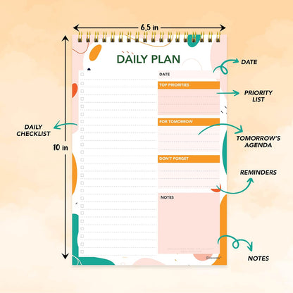 Decorably 52 Sheets Boho Undated Daily to Do List Notepad, 6.5x10in Spring-Bound Planner Pad, Easy Tear-Off Design, with Priorities, Checklist, Agenda, Reminders, Notes - Home, School, Office