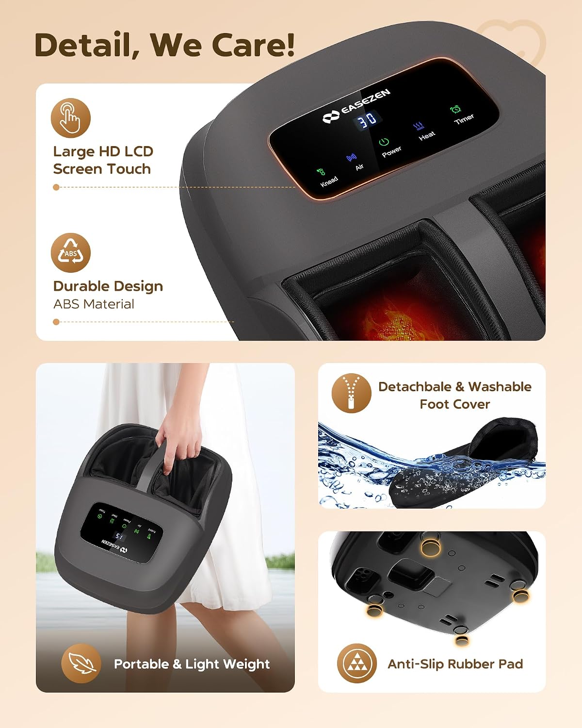 EaseZen Foot Massager Machine with Heat, Shiatsu Foot Massager with Remote, 2026 Upgraded Deep Kneading, for Plantar Fasciitis, Neuropathy, Birthday Gifts for Women Mom Men Dad, Up to Foot Size 14
