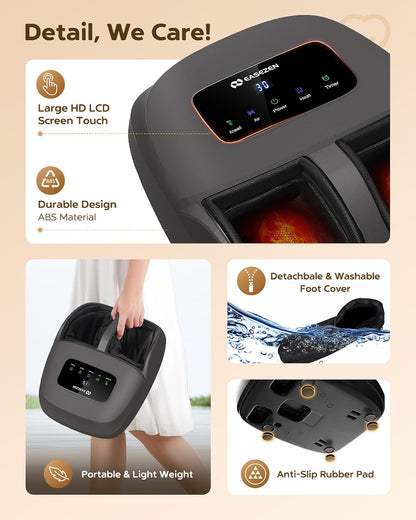 EaseZen Foot Massager Machine with Heat, Shiatsu Foot Massager with Remote, 2026 Upgraded Deep Kneading, for Plantar Fasciitis, Neuropathy, Birthday Gifts for Women Mom Men Dad, Up to Foot Size 14