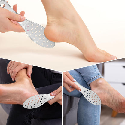 2 Pcs Stainless Steel Foot File Callus Remover Double Sided Metal Foot Scraper Rasp Scrubber for Wet or Dry Skin Professional Pedicure Tool for Hard Skin Cracked Heels Feet (Classic Style)