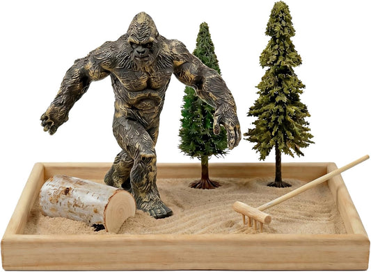 Bigfoot Sasquatch Mini Zen Garden Kit for Desk Decor,Woodland Meditation Bigfoot Figurines Sand Tray Therapy Office Decor,Forest Decorations Accessories for Home Room
