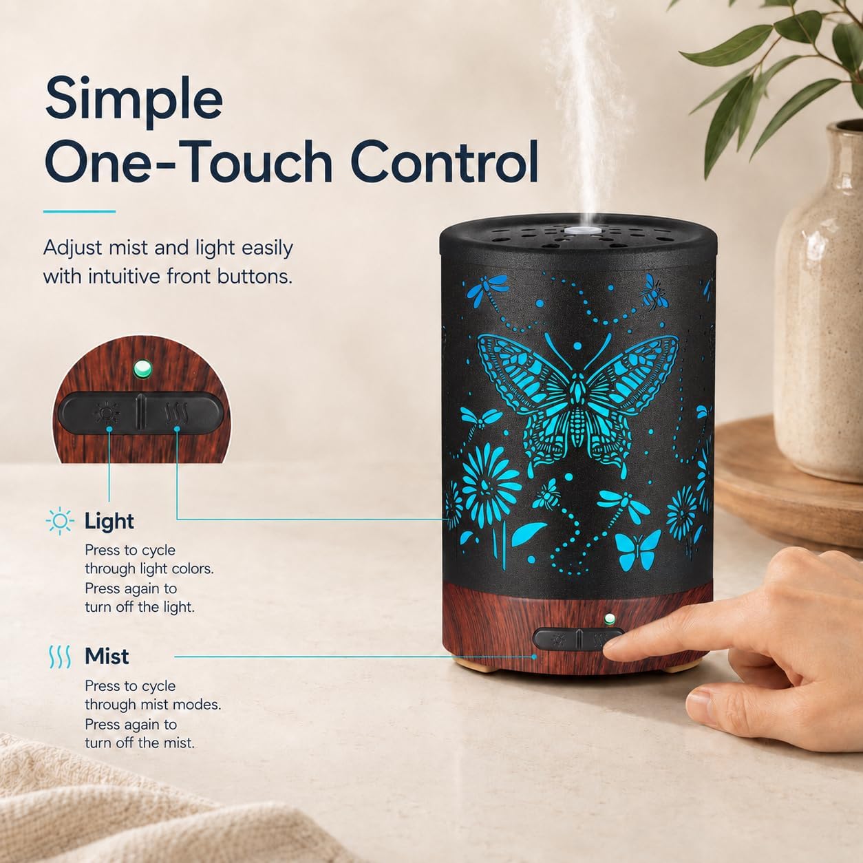 Essential Oil Diffuser, Ultrasonic Diffuser for Essential Oil, Cool Mist Humidifier Aromatherapy Diffuser with 7 Color Lighting Changing Modes, Waterless Auto Shut-Off for Home（Flower Fairy）