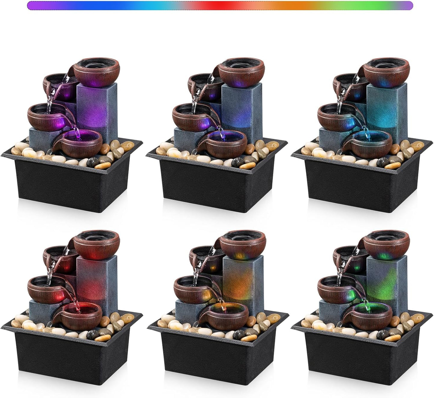 Tabletop Fountain 4 Level Small Waterfall Fountain Indoor Relaxing Water Feature Meditation Fountain for Home Office Bedroom Decoration Including LED Lighting Natural Rocks as Festival Gifts