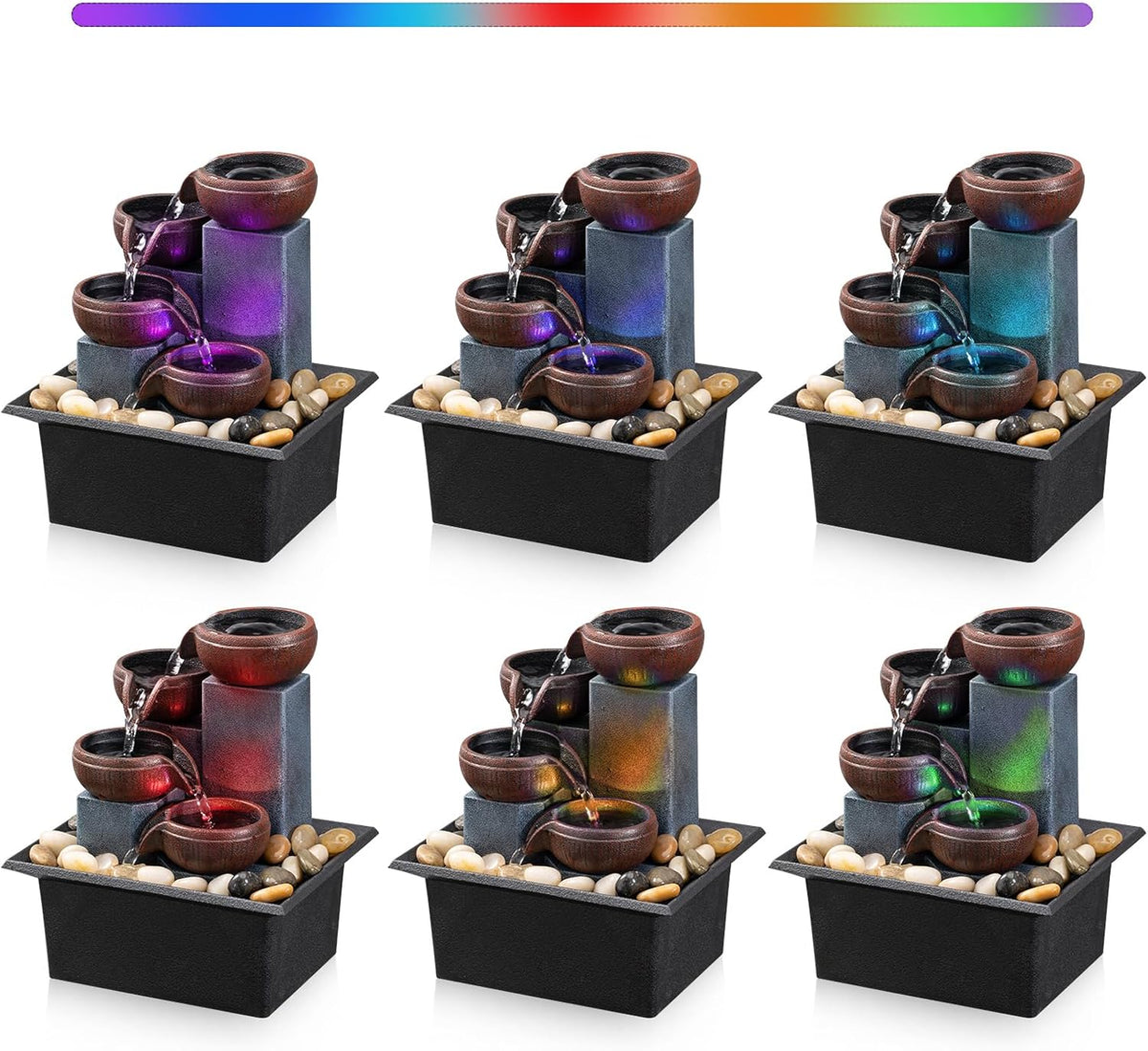 Tabletop Fountain 4 Level Small Waterfall Fountain Indoor Relaxing Water Feature Meditation Fountain for Home Office Bedroom Decoration Including LED Lighting Natural Rocks as Festival Gifts